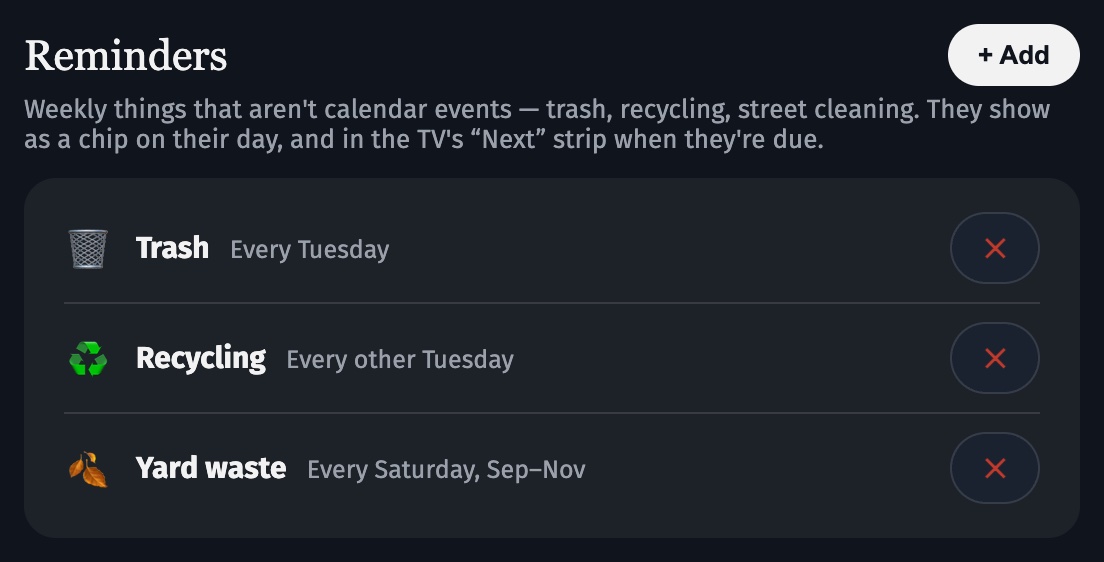 The list of reminders in the Callie web app